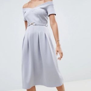 ASOS off the shoulder midi gray dress w/ belt 8